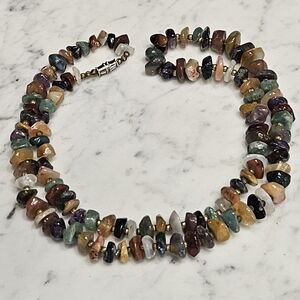 Precious 27" Stones Glass Bead Necklace In Earth Tone Hues